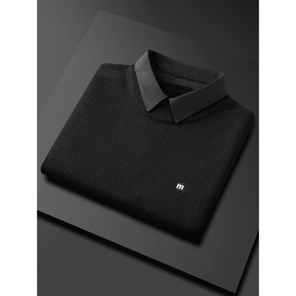 GOOMIL LEE潮流假两件毛衣男士秋冬季新款加厚简约刺绣打底针织衫