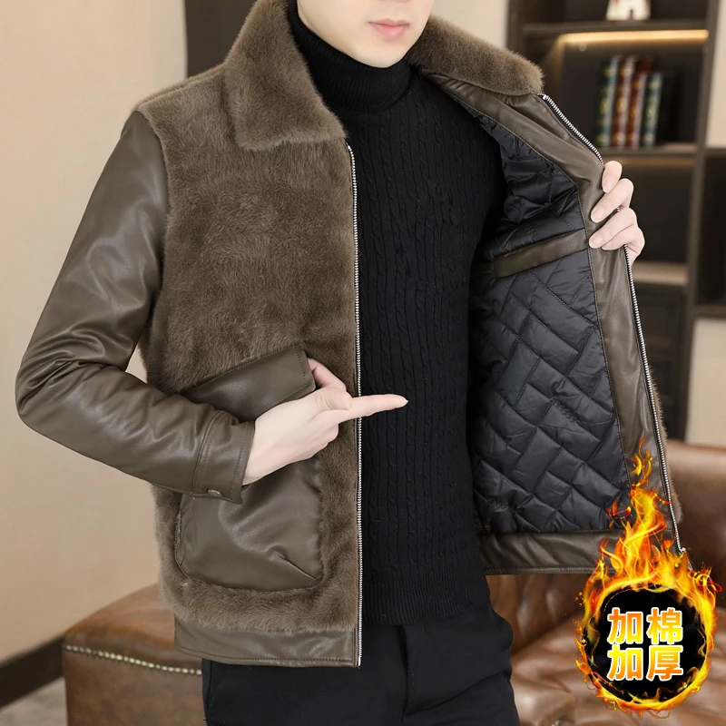 高品质男装水貂绒夹克男高级感加厚帅气大衣休闲保暖皮毛一体外套