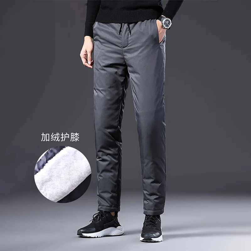 外穿加绒加厚羽绒裤男东北户外防寒棉裤时尚鸭绒休闲裤