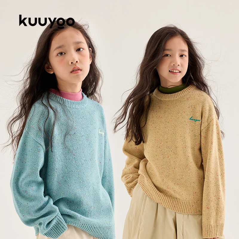 KUUYOO儿童彩点字母绣花秋冬款毛衣中大童柔软舒适休闲上衣