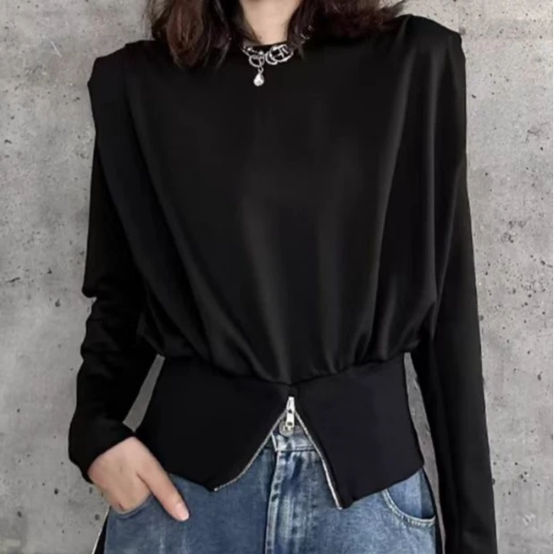 24年秋新款拉链开叉短款卫衣女设计感宽松气质上衣不规则款式裤子