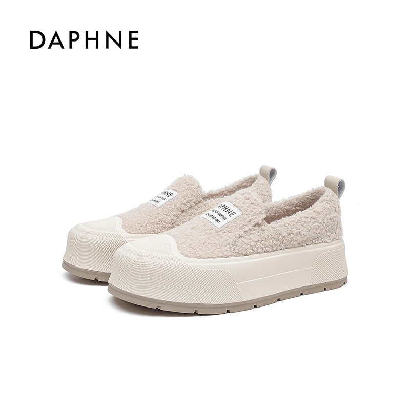Daphne/达芙妮冬季加绒厚底女2025新款保暖棉鞋休闲一脚蹬小板鞋
