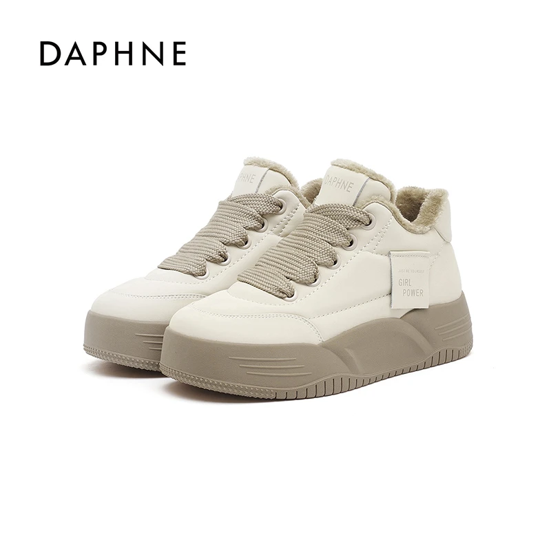 Daphne/达芙妮高帮休闲鞋女2025秋冬新款厚底加绒保暖小白鞋板鞋