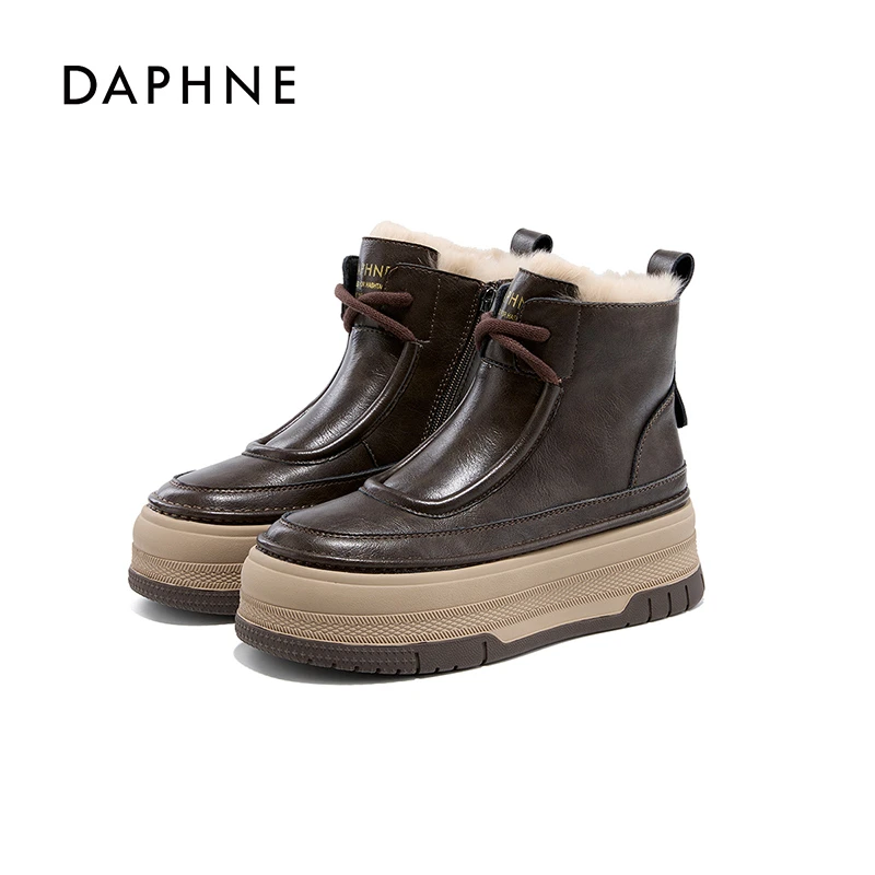 Daphne/达芙妮厚底增高时尚短靴2025冬季新款加绒保暖休闲女短靴