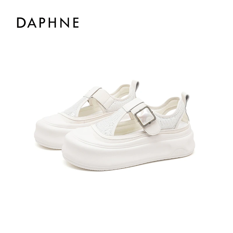 达芙妮单鞋2025时尚休闲百搭夏季透气厚底白鞋玛丽珍系带小众凉鞋