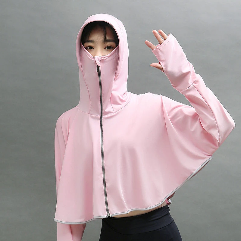 冰丝防晒衣女2022夏季新款长袖外套骑车防紫外线连帽短款薄防晒服