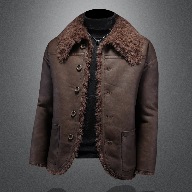 皮毛一体2025新款爆款两面穿羊羔绒外套男冬季加绒加厚羊羔毛皮衣