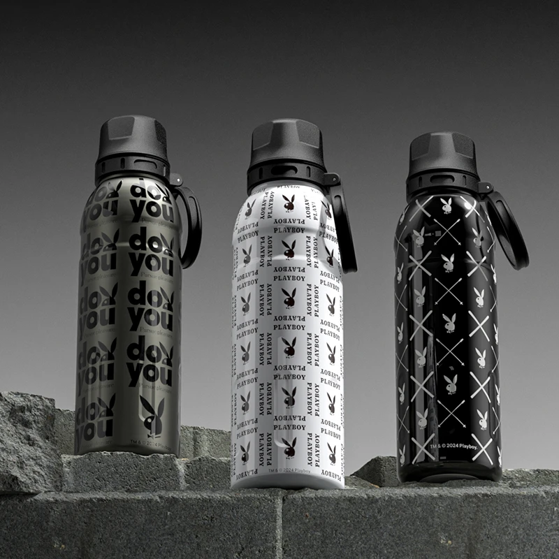 艾可思花花公子跃动保温杯700ml大容量吸管杯潮流个性运动水杯