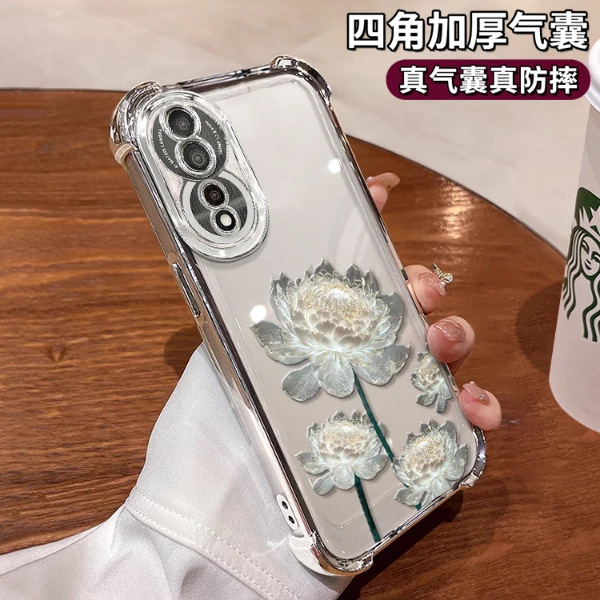 适用于荣耀80晶莹莲花女款网红高级创意保护套电镀防摔壳