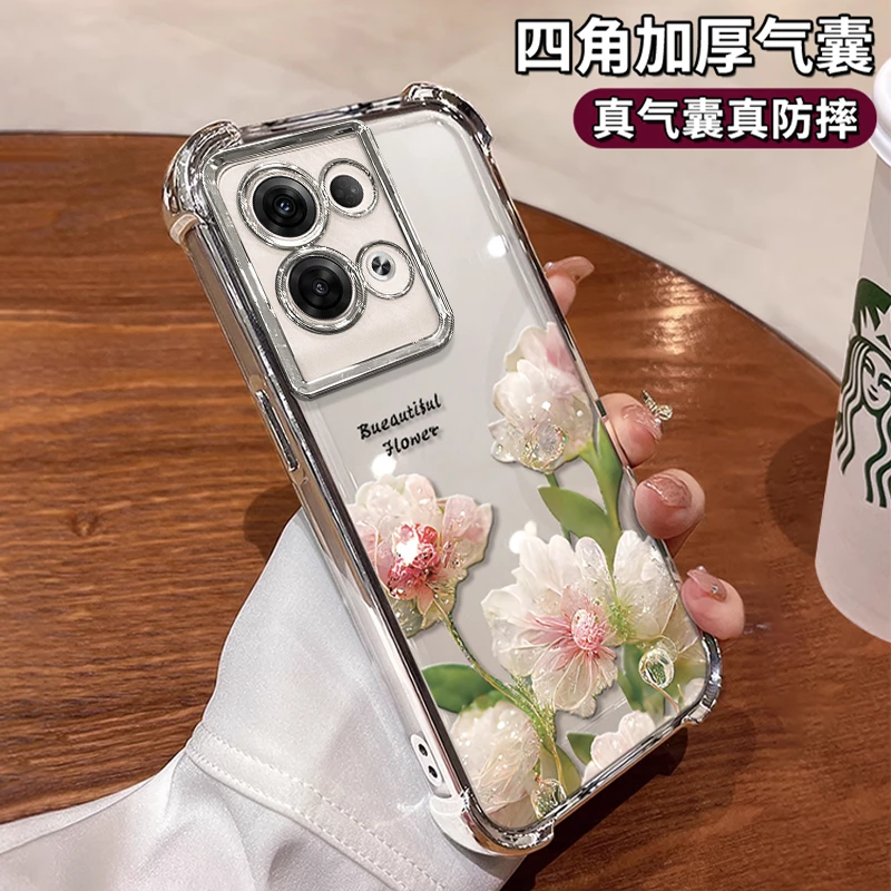 适用于OPPORENO8PRO水晶花电镀防摔壳创意女款手机壳保护套