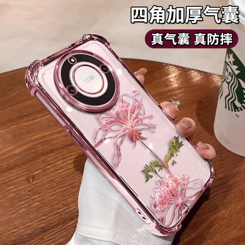 适用于华为荣耀x50白色水晶花电镀防摔壳女款手机壳保护套