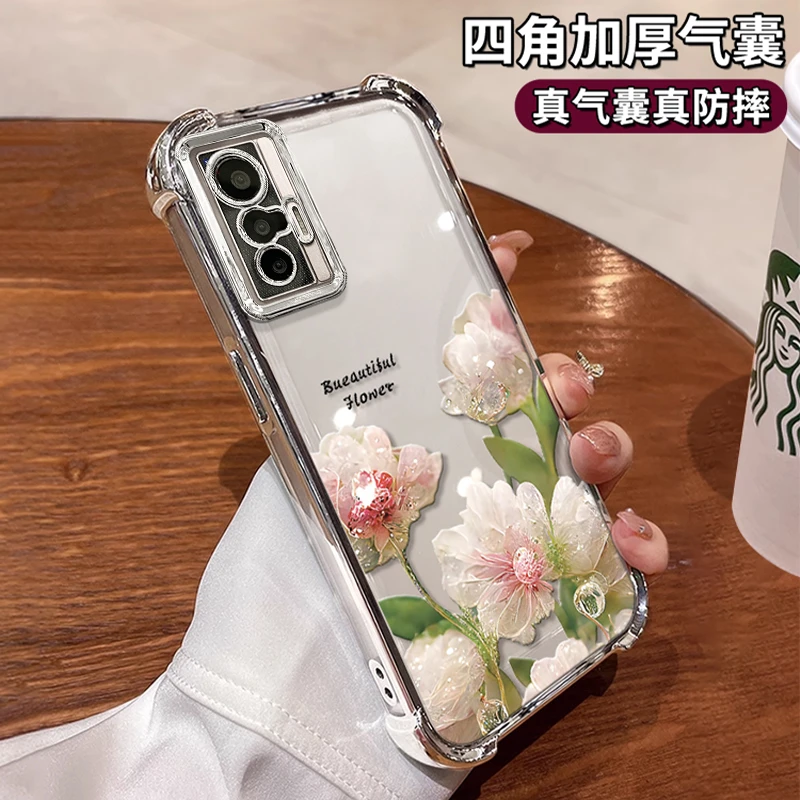 适用于VIVOX70水晶花电镀防摔壳创意女款手机壳保护套