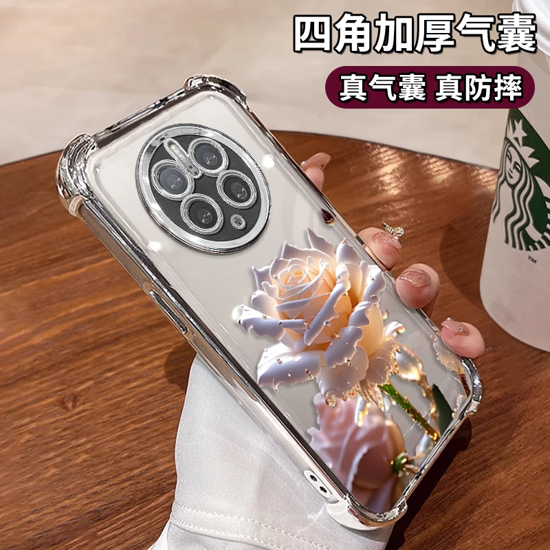 适用于华为MATE50PRO水晶玫瑰电镀防摔壳创意女手机壳保护套