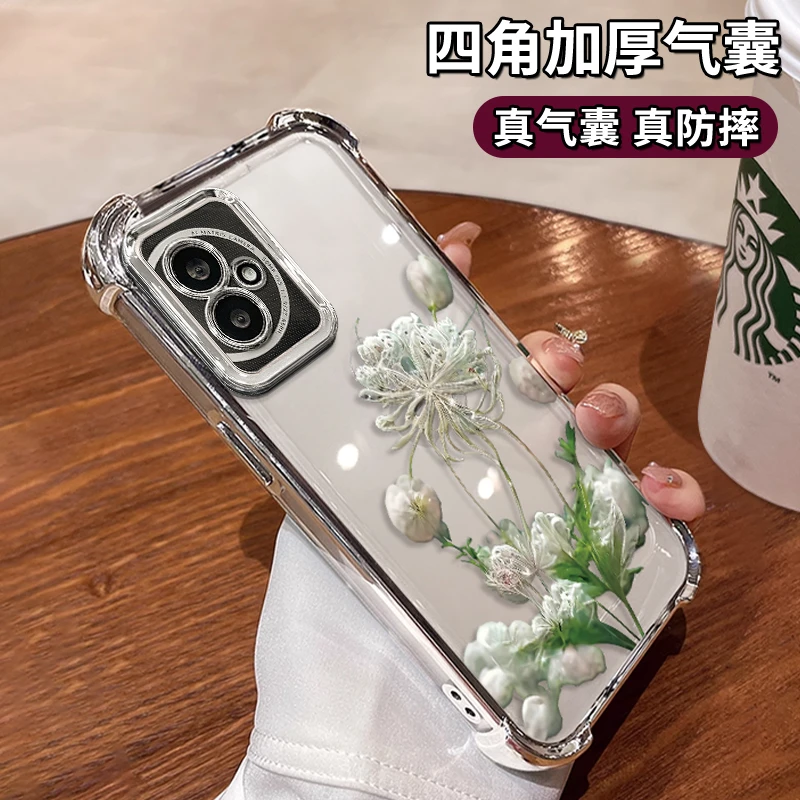 适用于华为荣耀100白色水晶花电镀防摔壳女款手机壳保护套