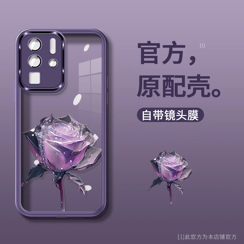 适用于华为P30pro自带镜头膜紫色玫瑰花手机壳感防摔