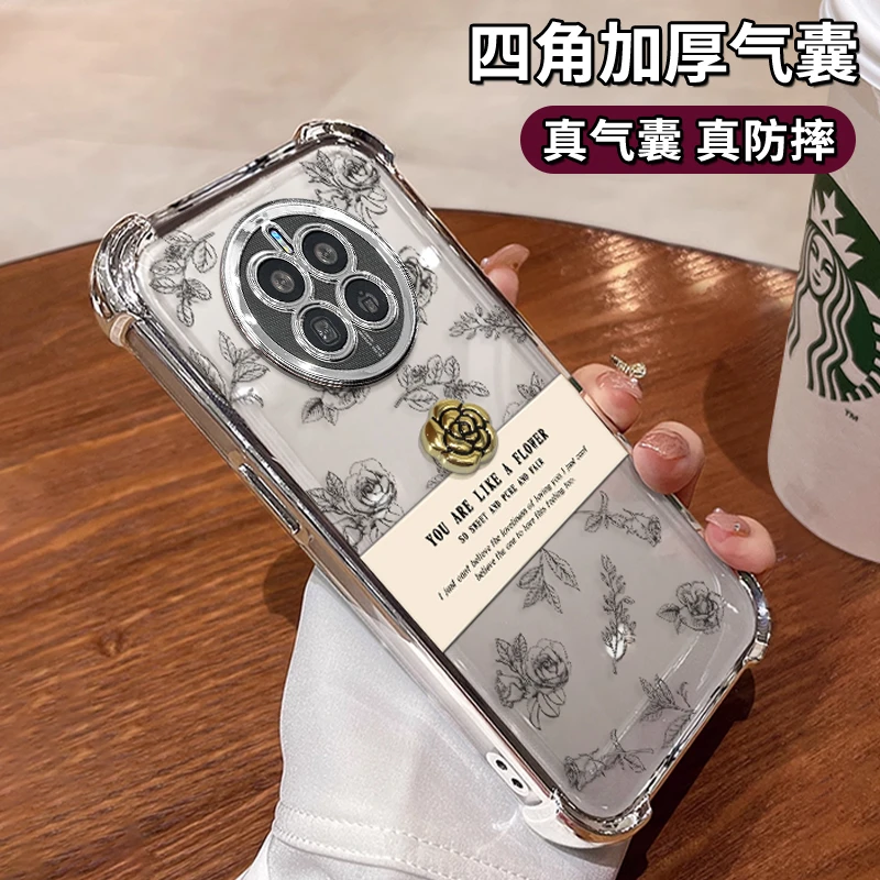 适用于华为mate50山茶花电镀防摔壳女款手机保护套