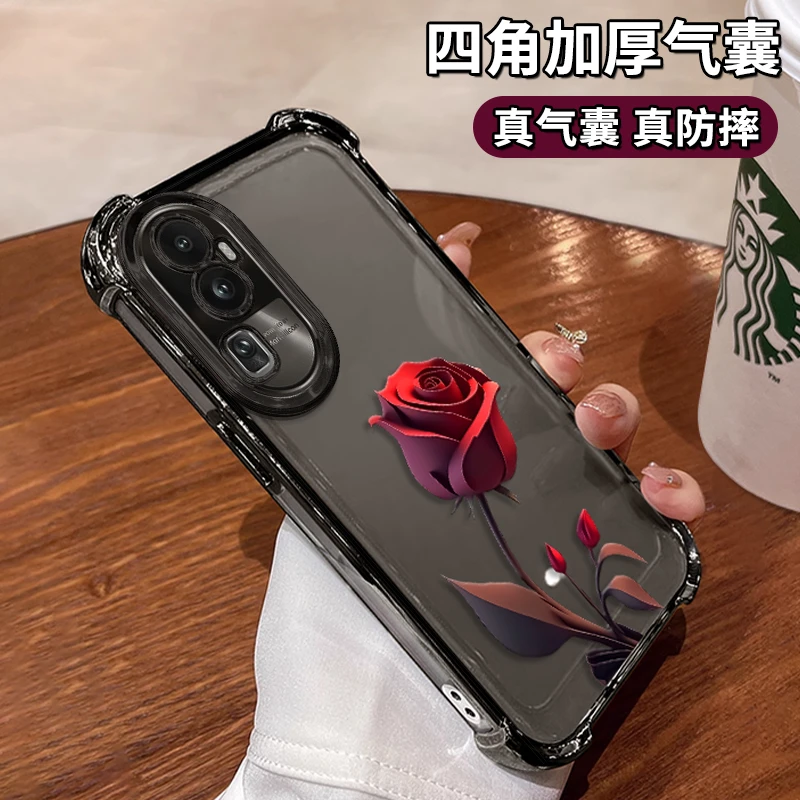 适用于opporeno10pro+一支玫瑰电镀防摔壳女款创意全包保护套