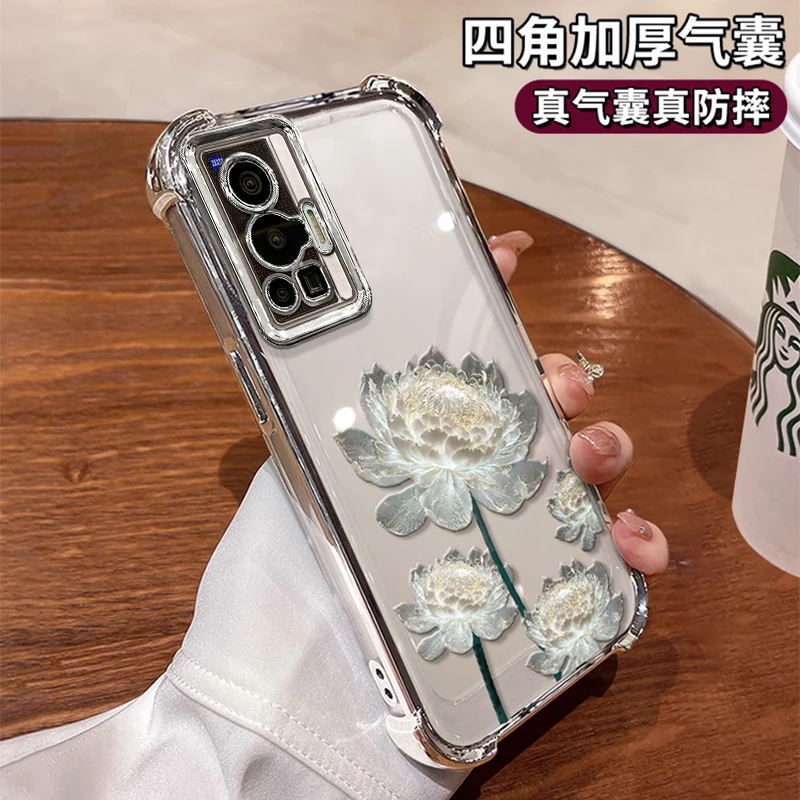 适用于VIVOX70PRO晶莹莲花女款网红创意保护套电镀防摔壳