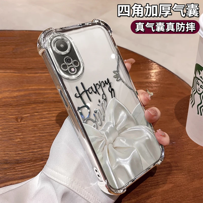 适用华为nova9丝绒蝴蝶结女款网红高级感保护套电镀防摔壳