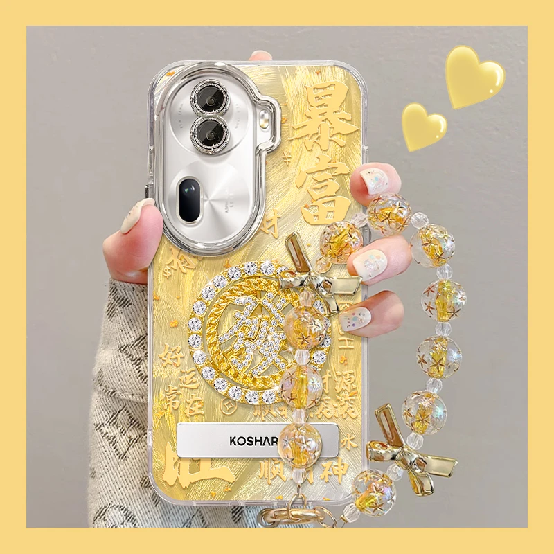 适用于OPPORENO11暴富發转盘精孔羽纱壳女手机壳防摔保护