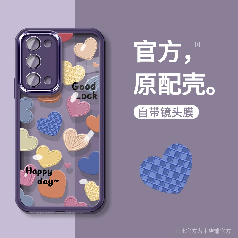 适用于OPPOReno5镜头膜彩色爱心手机壳感防摔透明