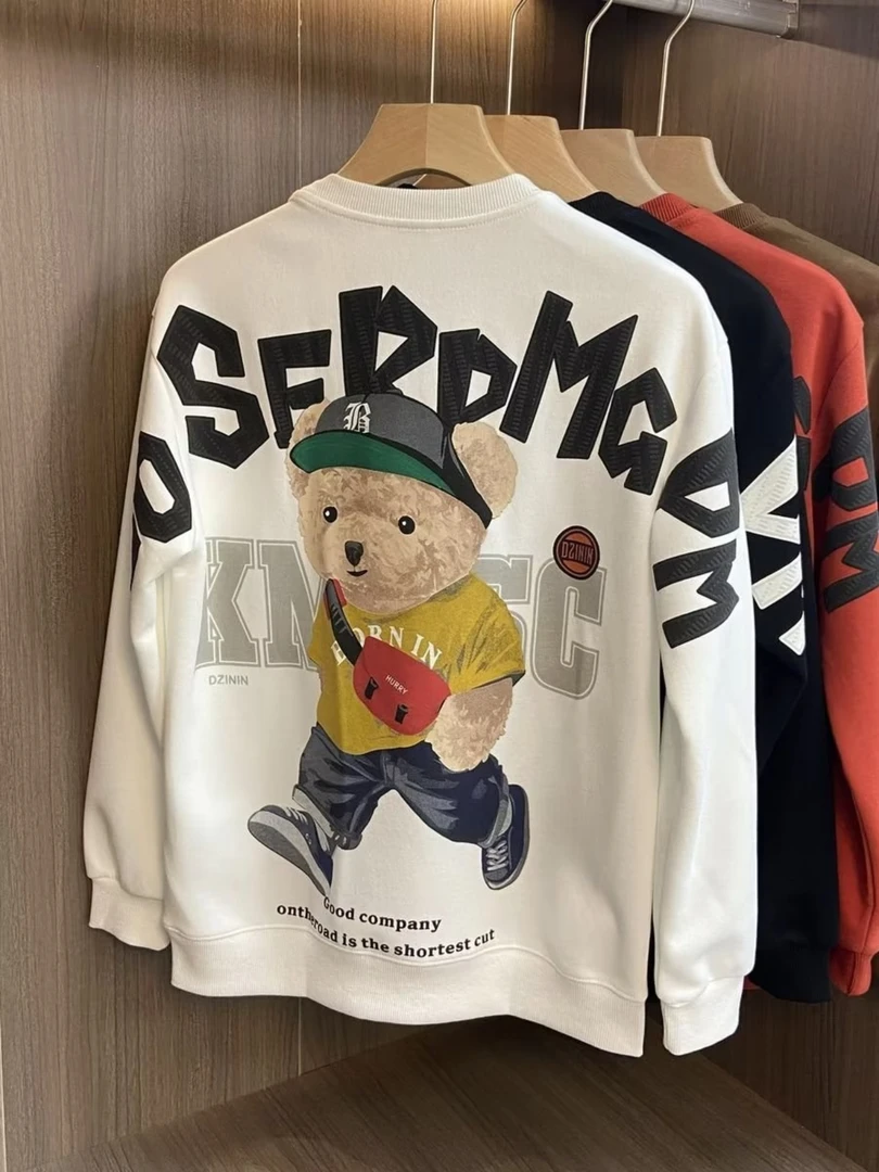 秋冬新款卡通个性印花卫衣男士圆领长袖青年百搭透气情侣休闲上衣