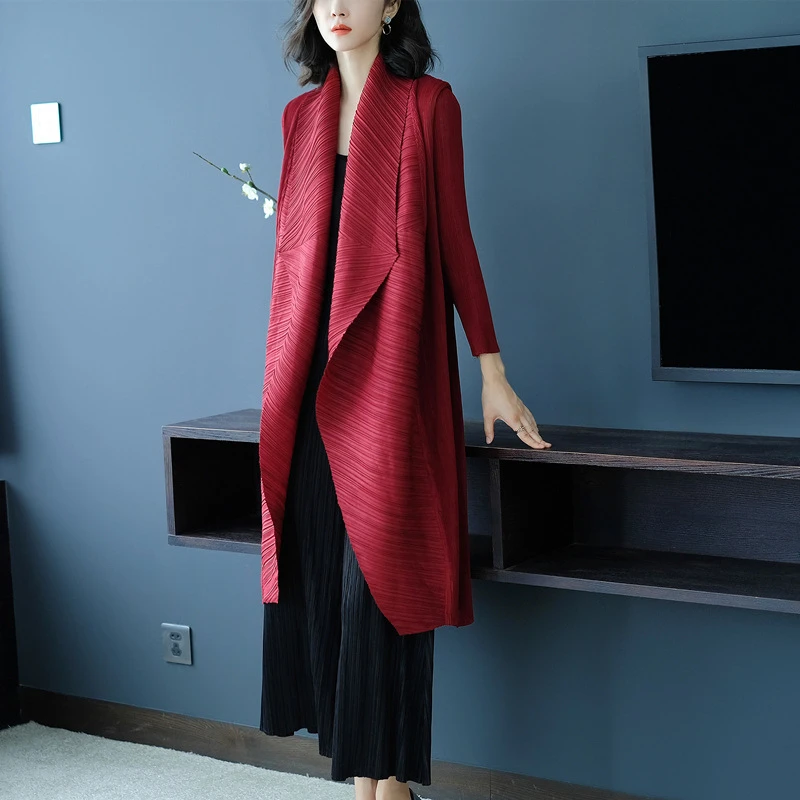 三宅褶皱2025新款春秋大码中长款风衣设计感小众气质高级感外套女