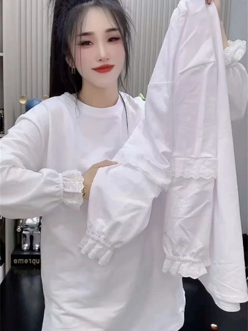 正肩白色德绒加厚遮屁股蕾丝打底衫女内搭加绒简约减龄长袖t恤冬