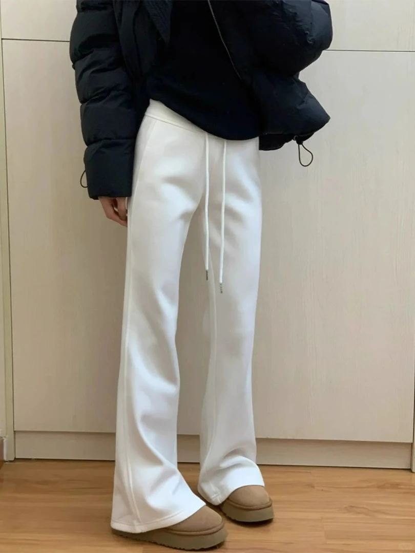 美式微喇叭卫裤女2024早春新款休闲高个子拖地运动裤白色裤子