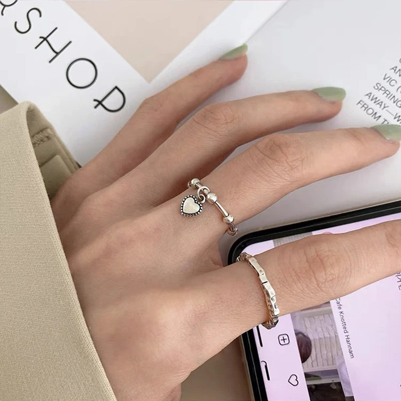 韩国几何不规则褶皱爱心开口食指素圈戒指女ins