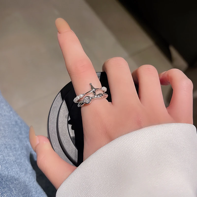 ins潮星芒珠珠双层戒指女高级感小众设计冷淡风