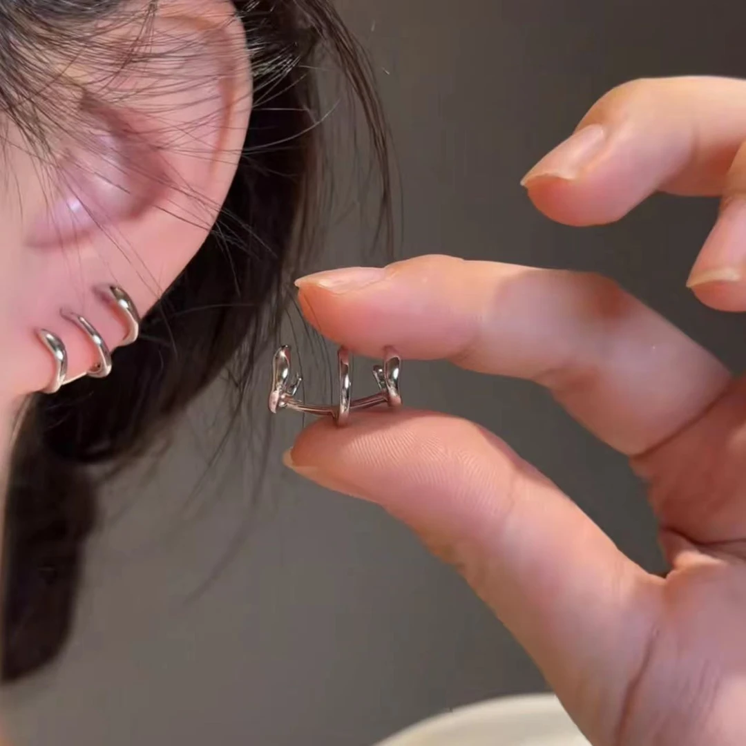带出三个耳洞效果~设计感耳钉女纯银针气质耳环2023新