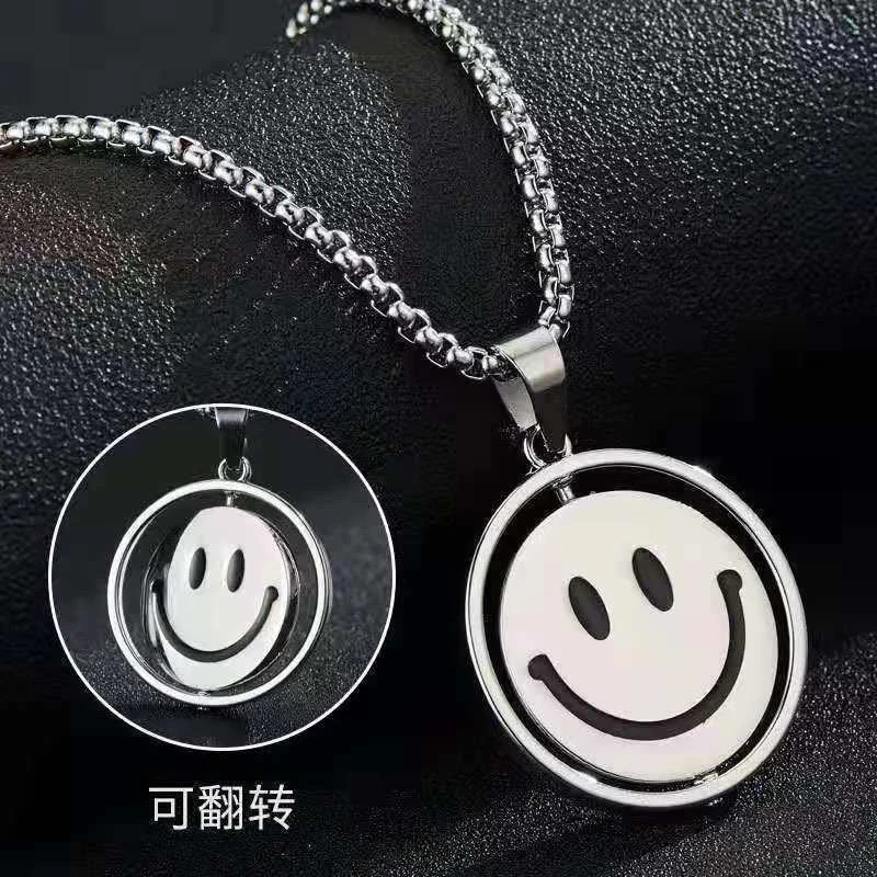 新款项链男潮男个性旋转笑脸不锈钢链条时尚情
