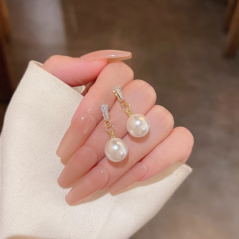 S925银针锆石几何形耳环女ins潮轻奢小众珠珠耳钉网