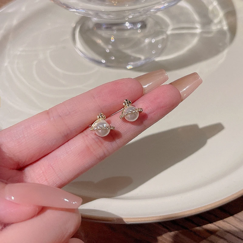 S925银针珠珠耳钉女小众创意设计感星球耳环简约韩国