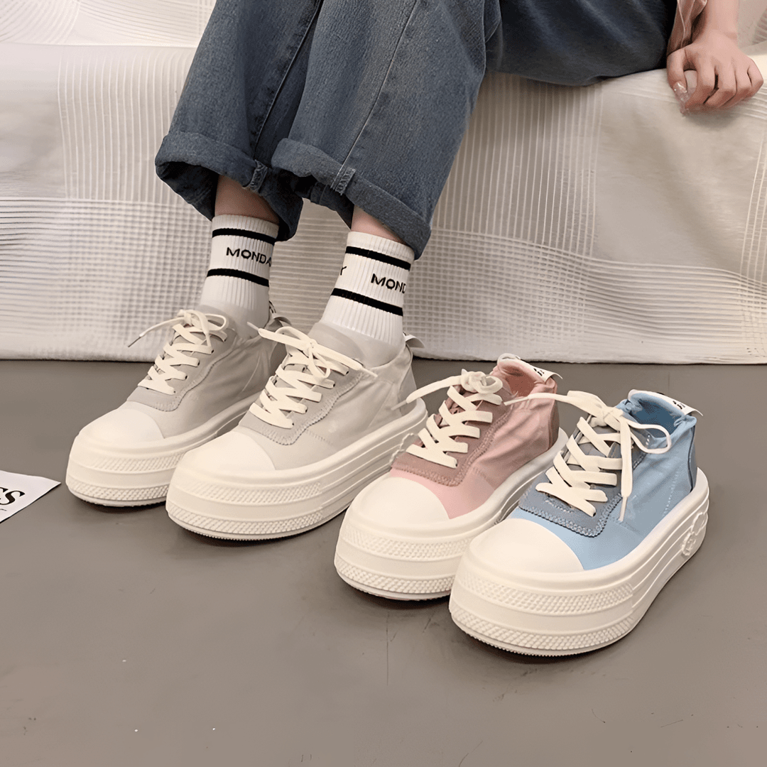 （小羽粉丝专享）内增高帆布鞋女夏季新款厚底松糕百搭系带休闲板鞋