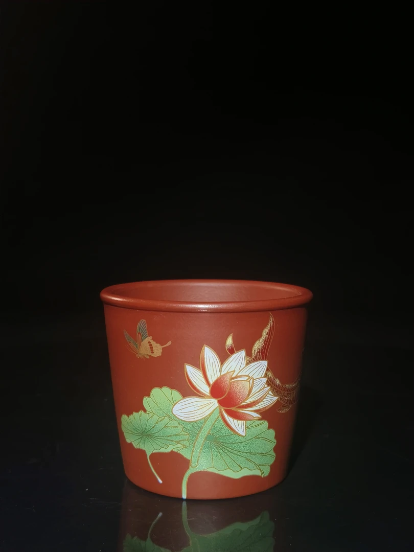 紫砂朱泥贴花主人杯