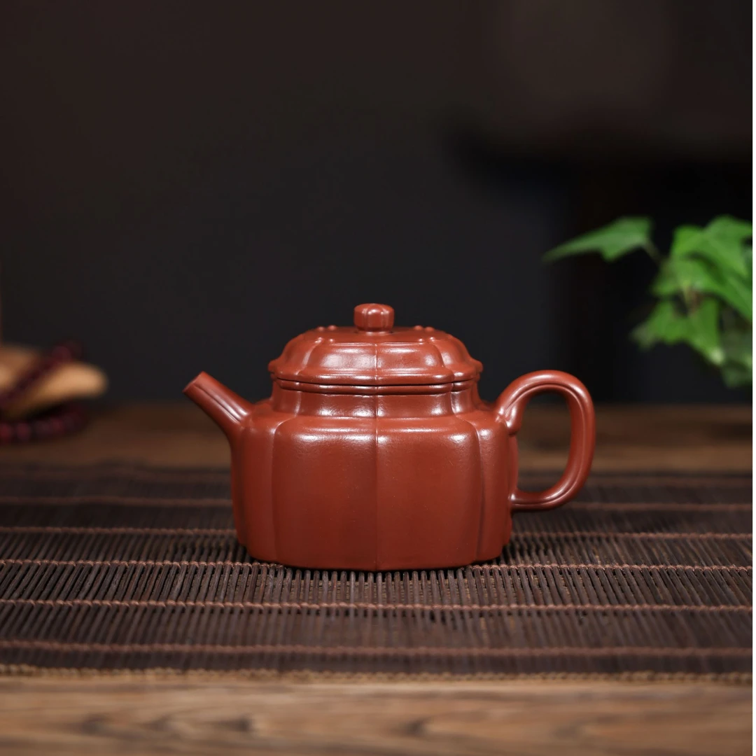 宜兴原矿纯手工紫砂壶朱泥筋纹德钟160cc