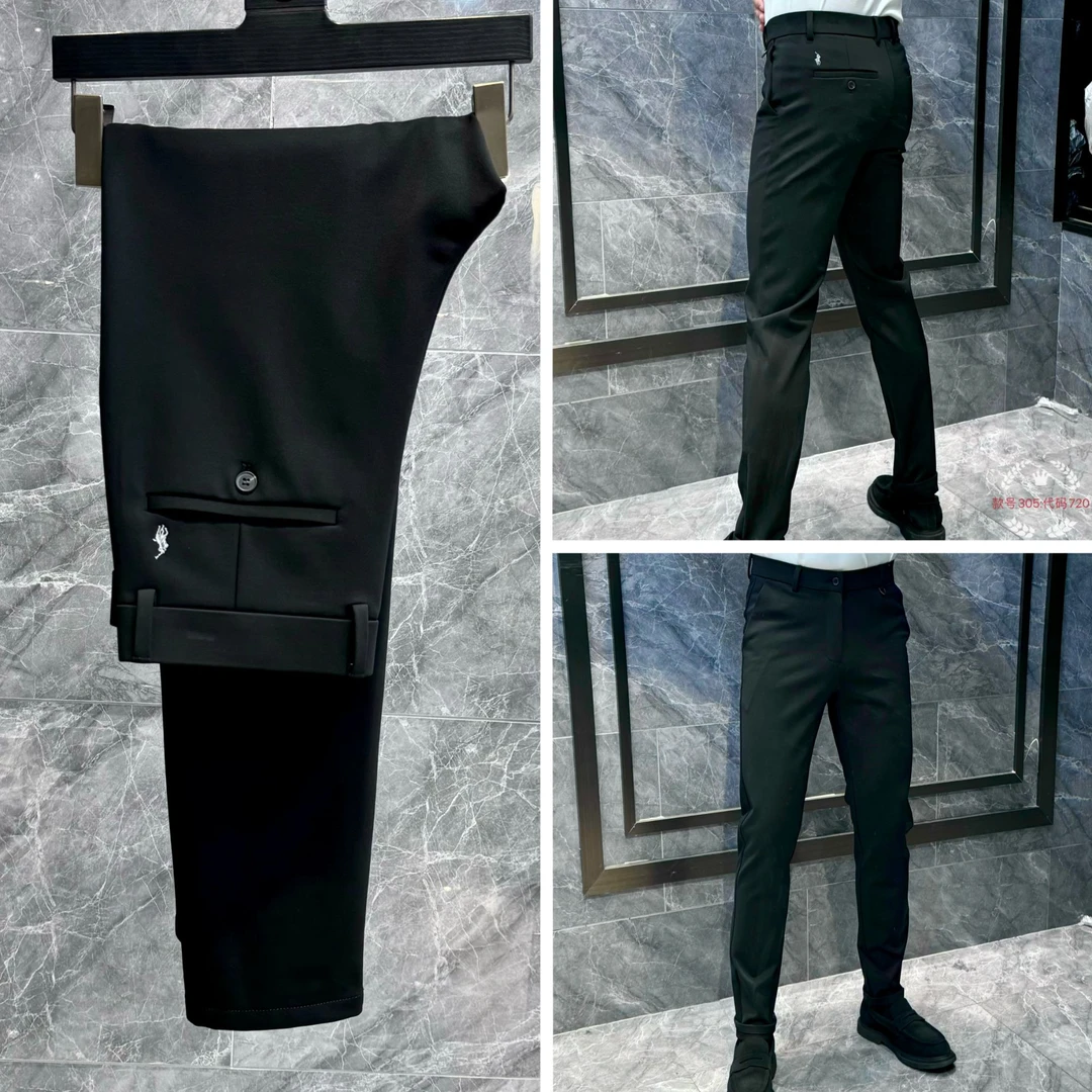 3B328  冬季加绒欧货轻奢简约休闲男裤男士弹力百搭加绒小脚裤黑