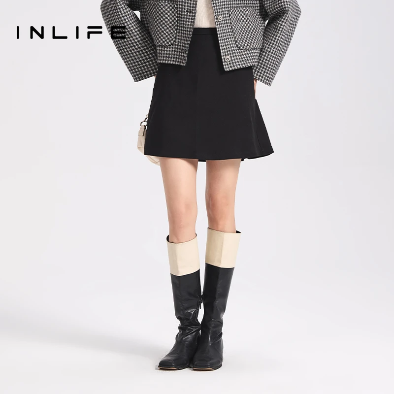 inlife【专柜钜惠】高腰A字裙半身包臀裙新款气质显瘦V23D1Q7150