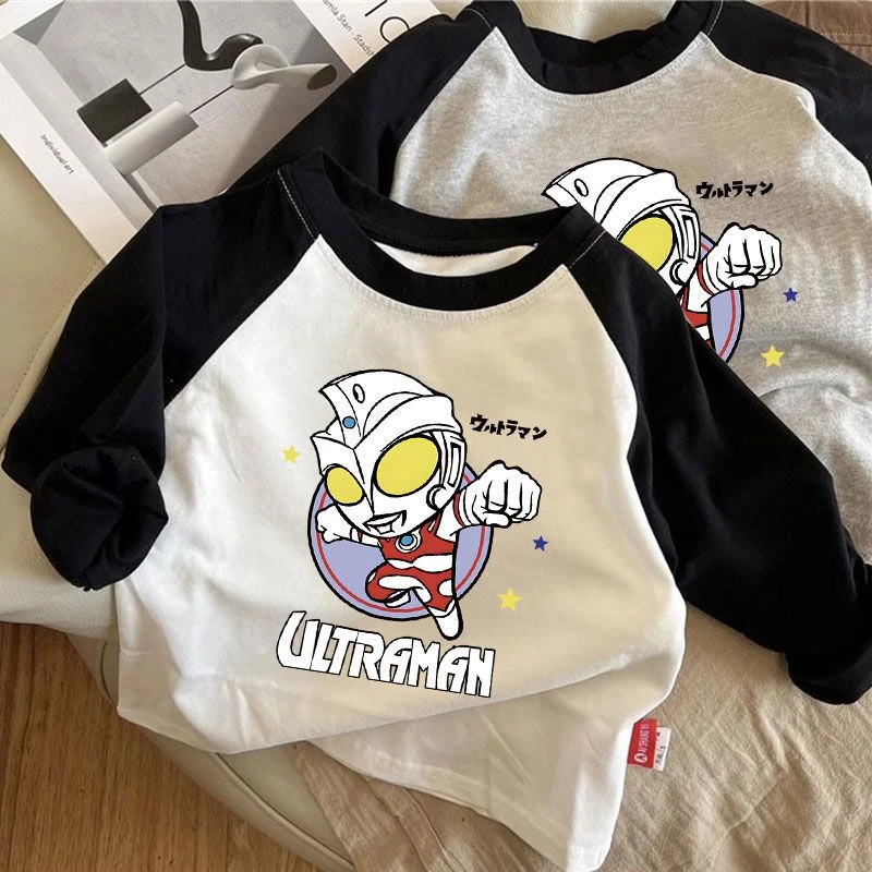 么么新款棉男女儿童长袖T恤新款2024超人卡通中小童打底衫上衣潮M