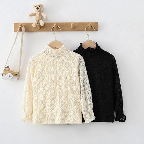 么么新款女童2024春新款蕾丝打底衫韩版百搭女童宝宝长袖T恤XGH