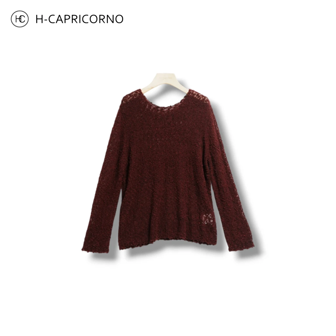 H-CAPRICORNO颗粒镂空高级感法式长袖针织衫毛织上衣