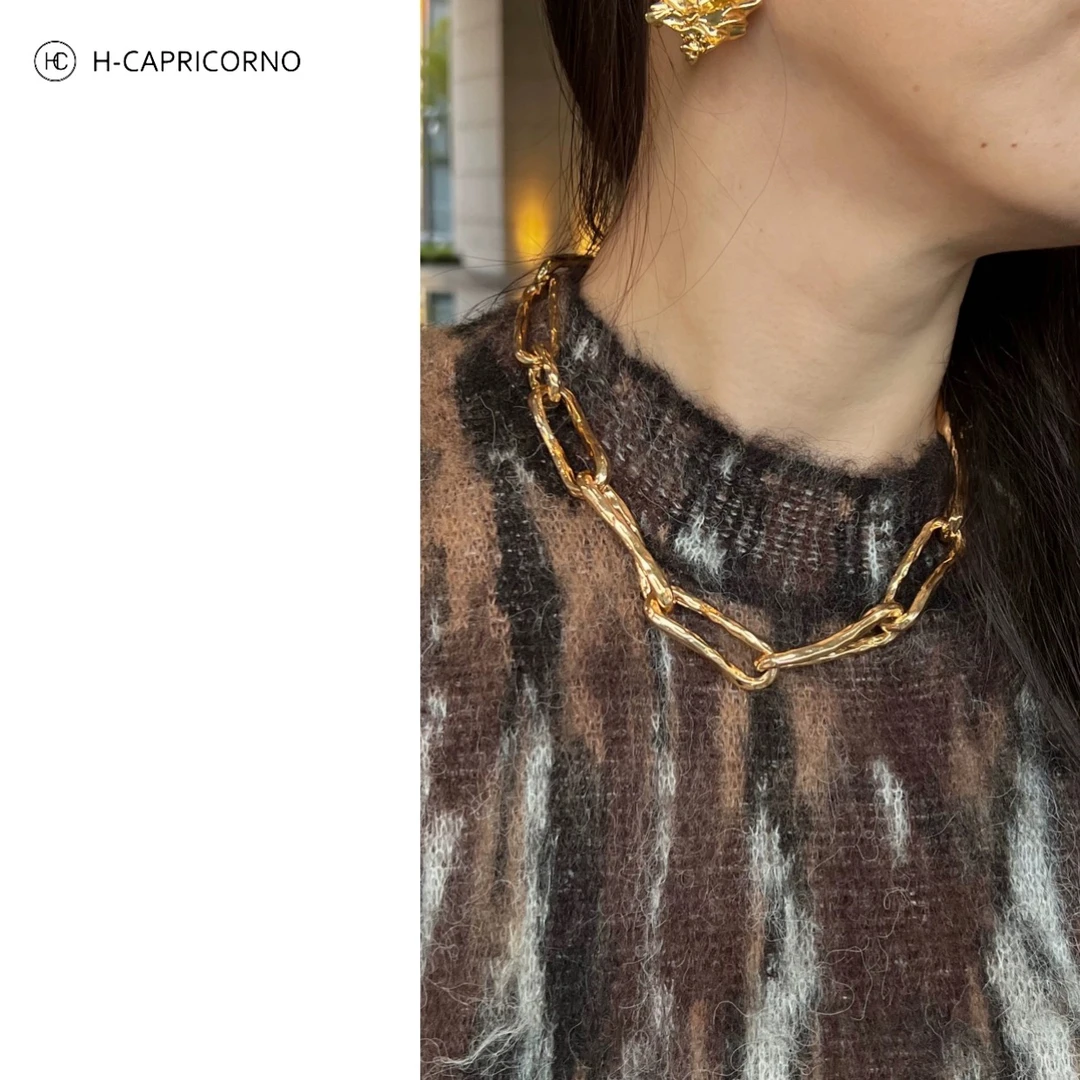 合金项链 H-CAPRICORNO铜合金重工古巴纹理轻奢链条银色金色项链