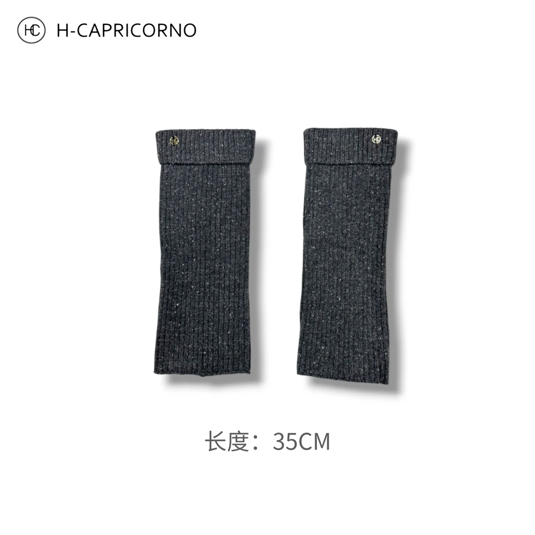 H-CAPRICORNO混色点点毛堆堆袜套冬深灰腿套金扣保暖小腿袜袜套