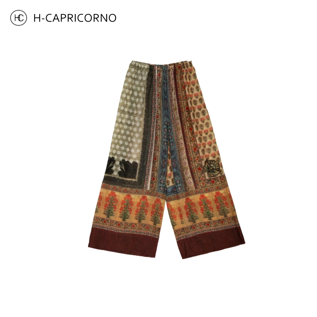 H-CAPRICORNO复古异域风情民族风印花松紧腰阔腿休闲裤