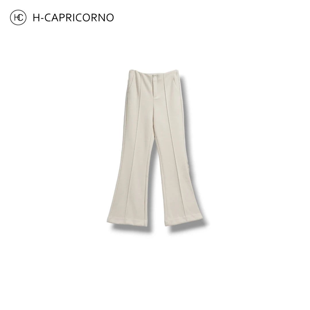 H-CAPRICORNO大长腿暖冬加厚醋酸羊毛中缝鱼骨线微喇西裤毛呢长裤
