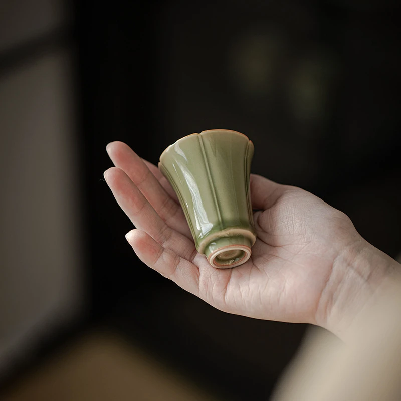福玉龙越窑龙泉青瓷艾草青悦心花口聚香杯 闻香杯茶具陶瓷品茗杯