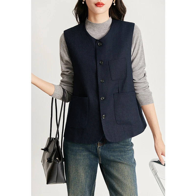 【擎蓝】文艺复古 品质之选 自然纹理感 时尚高级显瘦苎麻马甲女夏