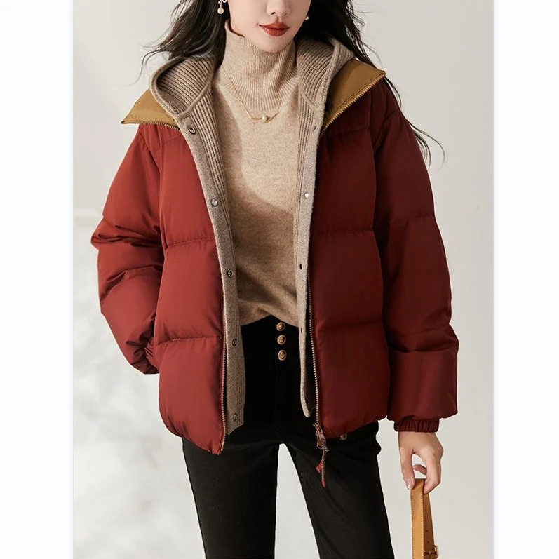 柿柿如意!鼎奢面料 时尚90白鹅绒可拆针织假两件短款保暖羽绒服冬